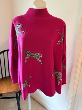 entro Fuchsia Leopard-Print Mock Neck Sweater